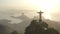 Statue of Christ the Redeemer on Corcovado Mountain in the sunrise light
