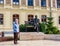 Statue of Count Gyorgy outside Franciscan Church on Foe Square. Keszthely, Hungary