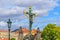 The statue Crucifix and Calvary on Charles Bridge in Prague, Czech Republic