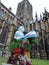 A statue of a decorated knight outside Lincoln Cathedral , June 2017