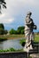 A statue depicting a woman with a ball in hand on Oderzo bridge in the province of Treviso in the Veneto (Italy)