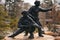 Statue displaying two brave young men in military