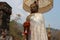 statue of a divinity in a ruined Khmer Hindu temple complex (vat phou or vat phu) - laos