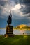 Statue and Druid Lake at Druid Hill Park, Baltimore, Maryland.