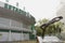 Statue and Estadio Leon, Leon, Guanajuato. Wide view