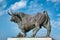 Statue of a fighting bull in the town of Tordesillas, Spain