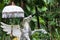 Statue flying horse pegasus a greek mythology figure in an tropical Bali zoo, Indonesia.