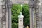 Statue of Francis Xavier around ancient gate at Xavier Park in Kagoshima