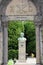 Statue of Francis Xavier around ancient gate at Xavier Park in Kagoshima