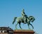 Statue of Frederik VII king of Denmark riding a horse in front of Christiansborg castle