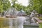 Statue and garden house at Peterhof Gardens close to St. Petersburg in Russia