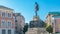 Statue of Giuseppe Verdi, in the front of Casa Verdi timelapse Milan, Italy