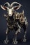 A statue of a goat with horns and chains. Generative AI image.