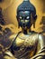 Statue of God Buddha. Decorative digital 2D painting. Color illustration for background. Picturesque portrait for the interior.