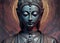 Statue of God Buddha. Decorative digital 2D painting. Color illustration for background. Picturesque portrait for the interior.