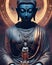 Statue of God Buddha. Decorative digital 2D painting. Color illustration for background. Picturesque portrait for the interior.