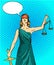 Statue god of justice Themis. Femida with balance and sword. Vector illustration in pop art comic retro style. Law legal