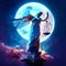 Statue of the goddess of justice in front of a full moon Generative AI