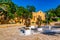 Statue of a greek family and Loukas Louka situated in front of the Agia Napa monastery on Cyprus