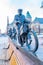 Statue of a group of cyclists on Stora torget square in Vasteras, Sweden