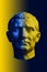 Statue of Guy Julius Caesar Octavian Augustus. Creative concept colorful neon image with ancient roman sculpture Guy