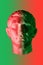 Statue of guy Julius Caesar Octavian Augustus. Creative concept colourful neon image with ancient roman sculpture guy