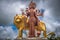 Statue of Hindu divinity goddess Durga at Grand Bassin, Mauritius