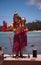 Statue of Hindu god Hanuman at seaside temple in Mon Choisy in Mauritius