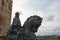 Statue of Ibn Qasi warrior conqueror on a horse in Mertola castle, Portugal