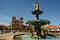 Statue of Inca Pachacutec on fountain and catholic church on Plaza de Armas, view,( Cusco or Cuzco )