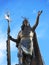 Statue of the Inca Pachacutec over the fountain at the Plaza de