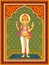 Statue of Indian Lord Brahma with vintage floral frame background