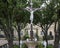 Statue with Jesus Christ on the cross at the Blessed Sacrament Catholic Church in Dallas, Texas.