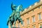 Statue of King Karl XIV Johan in front of Storkyrkan church in Stockholm, Sweden