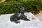 Statue of the l frog in the city of Zaragoza in Spain on a sunny day