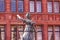 Statue of Lady Justice in front of the Romer in Frankfurt