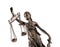 Statue of Lady Justice isolated on white, low angle view. Symbol of fair treatment under law