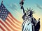 Statue of Liberty with American Flag Clipart