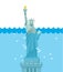 Statue of Liberty flood. USA attraction underwater. American symbol filled with water. Fish swim in ocean. Disaster in New York