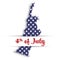 Statue of Liberty paper cutting in card pocket with label of 4th of July. United States symbol in national colors with