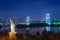 Statue of Liberty and Rainbow bridge in twilight at Odaiba Tokyo