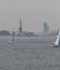 Statue of Liberty and sailboats in the hudson river