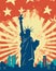 Statue of Liberty, USA, America, New York. Poster in retro style. Holiday 4th July Independence Day.