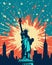 Statue of Liberty, USA, America, New York. Poster in retro style. Holiday 4th July Independence Day.