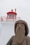 Statue of lighthouse keeper in Bonaventure, Quebec, Canada