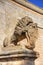 Statue of a lion holding a historic crest in front of the Mdina gate, the former historic capital city of Mdina