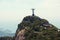 Statue, monument and Christ the Redeemer in Brazil for tourism, sightseeing and global destination. Travel mockup, Rio