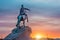 Statue of the monument to Peter 1, Bronze Horseman in Saint-Petersburg at sunset evening sky.