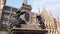 Statue in Munich Marienplatz square with Marientplatz Town hall, Munchen city centre old town, Germany