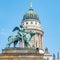 Statue of a panther with genius of music, an angel with wings and a harp, stringed musical instrument at Concert Hall Konzerthaus